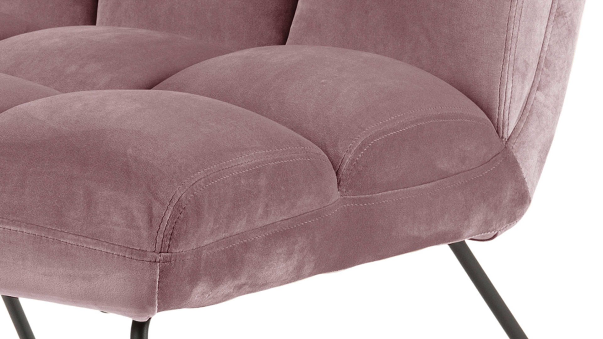 Lounge-Stuhl Actona group aus Stoff in Rosa Loungestuhl Alba pastellrosa Samt Vic 18 & schwarzes Metallgestell