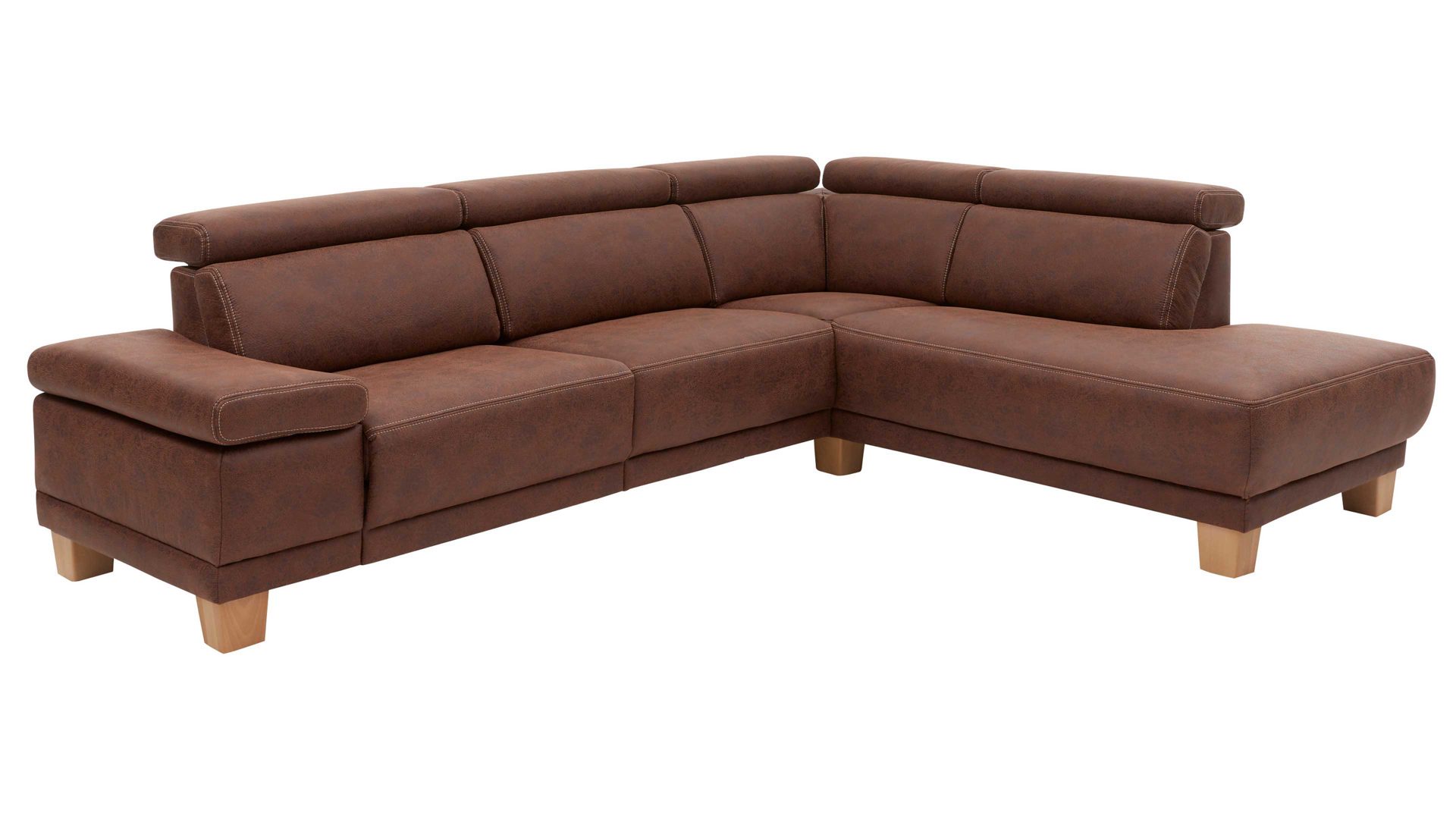 Ecksofa Interliving aus Stoff in Dunkelbraun Interliving Sofa Serie 4252 – Ecksofa schokofarbener Stoffbezug Büffel & Buchenholzfüße – Stellfläche ca. 275 x 220 cm