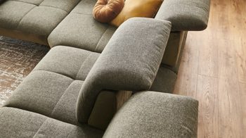 Ecksofa KAWOO aus Stoff in Grün KAWOO Polsterprogramm New Jersey - Ecksofa olivfarbener Bezug Riviera & khakifarbener Bezug Amsterdam – Stellfläche ca. 269 x 329 cm