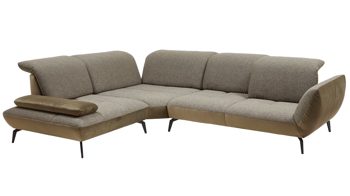 Ecksofa KAWOO aus Stoff in Grün KAWOO Polsterprogramm New Jersey - Ecksofa olivfarbener Bezug Riviera & khakifarbener Bezug Amsterdam – Stellfläche ca. 269 x 329 cm