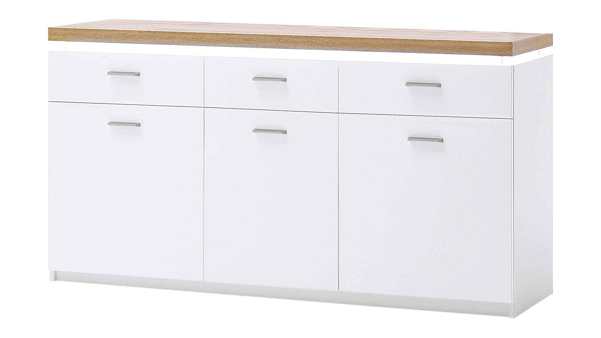 Sideboard Mca furniture aus Holz in Weiß Wohnprogramm Cali - Sideboard 01 Weiß & Wotan Eiche - drei Türen, drei Schubladen, Breite ca. 156 cm