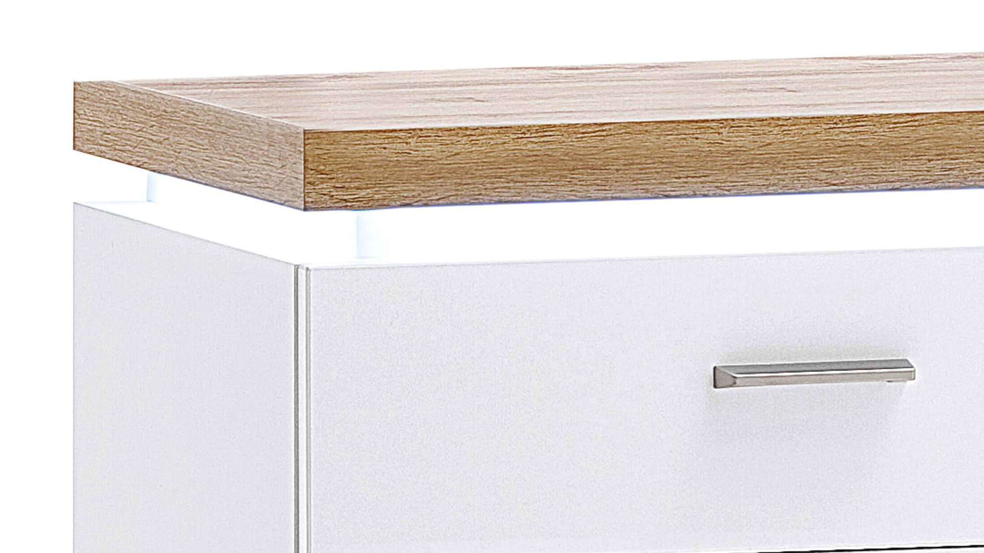 Sideboard Mca furniture aus Holz in Weiß Wohnprogramm Cali - Sideboard 01 Weiß & Wotan Eiche - drei Türen, drei Schubladen, Breite ca. 156 cm