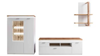 Wohnwand Mca furniture aus Holz in Weiß Wohnprogramm Cali - Wohnwand 02 Weiß & Wotan Eiche - dreiteilig, Breite ca. 324 cm