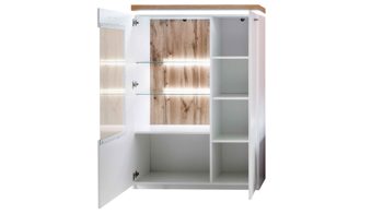 Highboard Mca furniture aus Holz in Weiß Wohnprogramm Cali - Highboard-Vitrine T20 Weiß & Wotan Eiche - zwei Türen, Breite ca. 98 cm