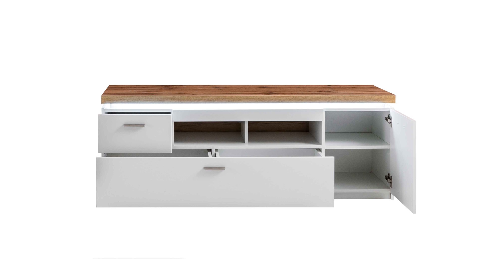 Wohnwand Mca furniture aus Holz in Weiß Wohnprogramm Cali - Wohnwand 02 Weiß & Wotan Eiche - dreiteilig, Breite ca. 324 cm