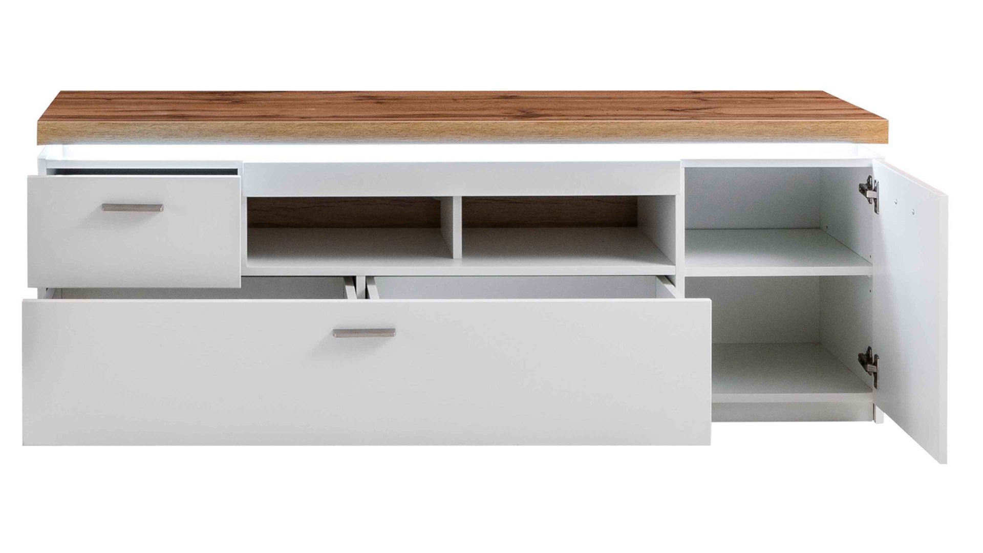 Lowboard Mca furniture aus Holz in Weiß Wohnprogramm Cali - Lowboard 30 Weiß & Wotan Eiche - Breite ca. 156 cm