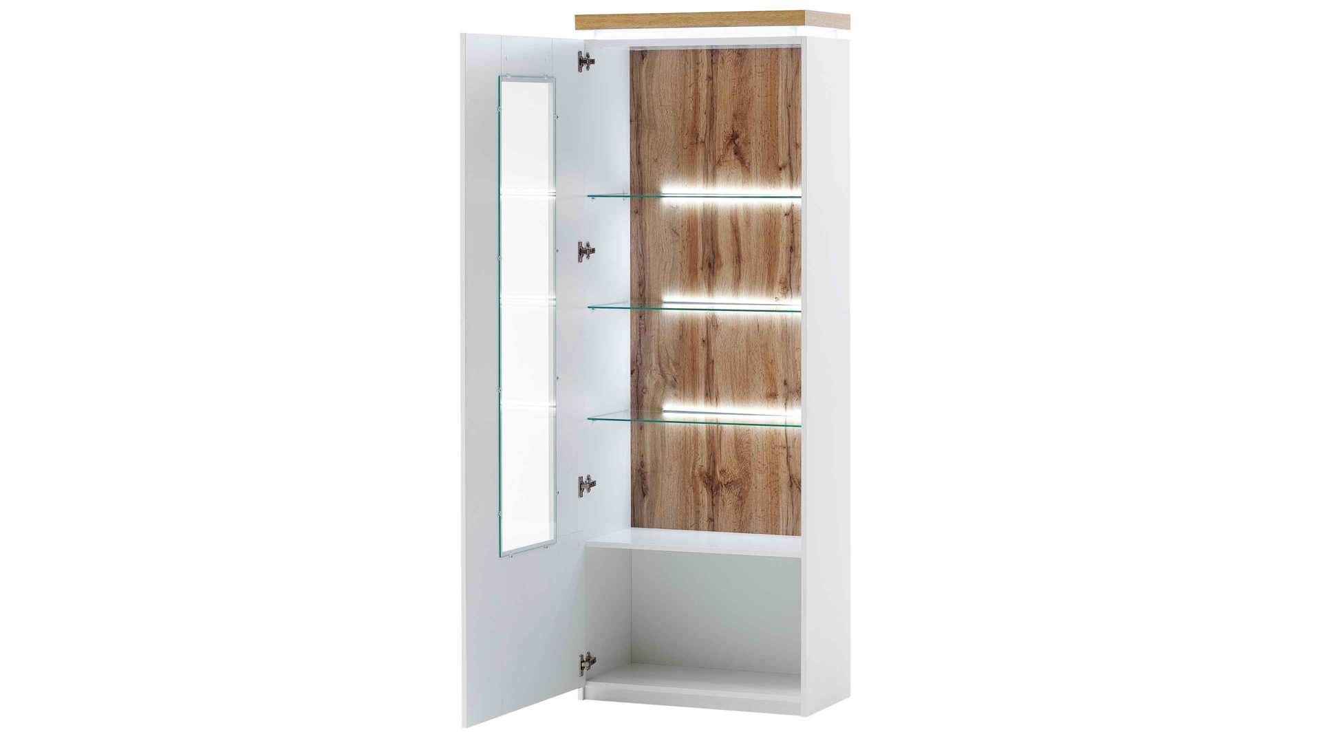 Vitrine Mca furniture aus Holz in Weiß Wohnprogramm Cali - Vitrine 10 Weiß & Wotan Eiche - eine Tür, Breite ca. 70 cm