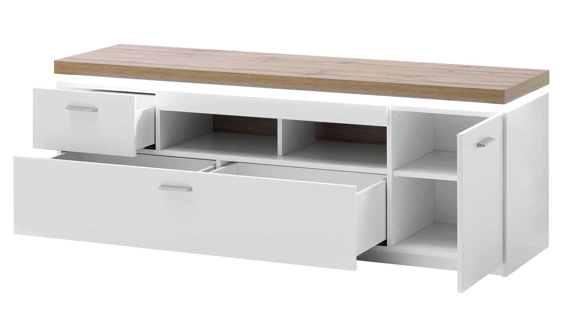 Lowboard Mca furniture aus Holz in Weiß Wohnprogramm Cali - Lowboard 30 Weiß & Wotan Eiche - Breite ca. 156 cm