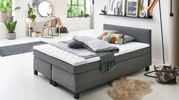 Boxspringbett Sun garden | 162719 aus Stoff in Grau Boxspringbett Philly silberfarbener Bezug 50290-720 – Liegefläche ca. 140 x 200 cm