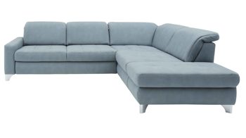 Ecksofa modulmaster aus Stoff in Hellgrau Modulmaster Sofa Serie MM-MP1110 - Ecksofa stahlfarbene Mikrofaser Mammut & glänzende Winkelfüße - Stellfläche ca. 299 x 260 cm