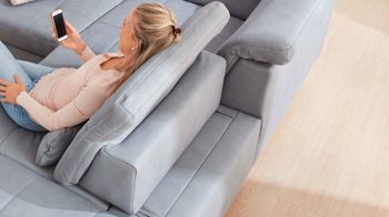 Ecksofa modulmaster aus Stoff in Hellgrau Modulmaster Sofa Serie MM-MP1110 - Ecksofa stahlfarbene Mikrofaser Mammut & glänzende Winkelfüße - Stellfläche ca. 299 x 260 cm