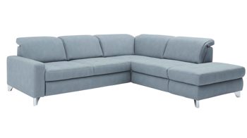 Ecksofa modulmaster aus Stoff in Hellgrau Modulmaster Sofa Serie MM-MP1110 - Ecksofa stahlfarbene Mikrofaser Mammut & glänzende Winkelfüße - Stellfläche ca. 299 x 260 cm