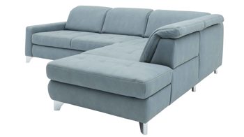 Ecksofa modulmaster aus Stoff in Hellgrau Modulmaster Sofa Serie MM-MP1110 - Ecksofa stahlfarbene Mikrofaser Mammut & glänzende Winkelfüße - Stellfläche ca. 299 x 260 cm