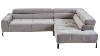 Ecksofa SOFAkultur aus Stoff in Hellgrau SOFAkultur Programm SK 745 - Ecksofa silberfarbener Bezug Velvet - Stellfläche ca.  276 x 219 cm