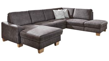 Ecksofa modulmaster aus Stoff in Dunkelgrau Modulmaster Wohnlandschaft MM-ZE1037 graue Mikrofaser Taurus & Holzfüße – Stellfläche ca. 313 x 235 cm