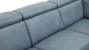 Ecksofa Steinpol polsteria aus Leder in Blau Polsterprogramm Relaxa 6.0 Plus PSG XC - Ecksofa graublaues LongLife-Leder Punch - Stellfläche ca. 270 x 239 cm