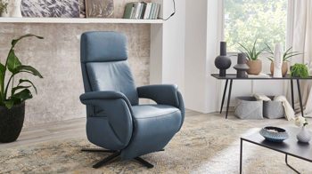 Relaxsessel Steinpol polsteria aus Leder in Blau Polsterprogramm Relaxa 6.0 Plus PSG XC - Drehsessel graublaues LongLife-Leder Punch & mattschwarzer Sternfuß