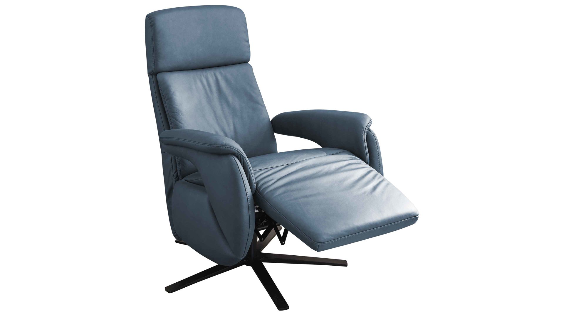 Relaxsessel Steinpol polsteria aus Leder in Blau Polsterprogramm Relaxa 6.0 Plus PSG XC - Drehsessel graublaues LongLife-Leder Punch & mattschwarzer Sternfuß