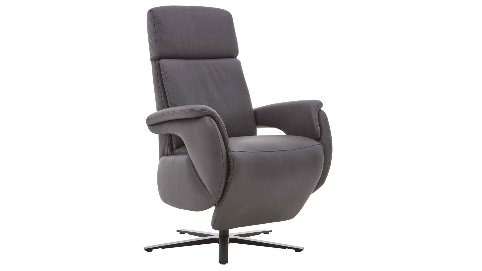 Relaxsessel Steinpol polsteria aus Leder in Anthrazit Polsterprogramm Relaxa 6.0 Plus PSG XC - Drehsessel anthrazitfarbenes Leder Punch & mattschwarzer Sternfuß