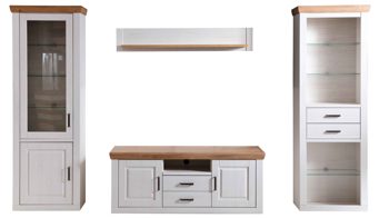 Wohnwand Mca direkt aus Holz in Weiß Wohnprogramm Brixen - Wohnwand 03 Pinie Aurelio & Grandson Oak - vierteilig, Breite ca. 324 cm