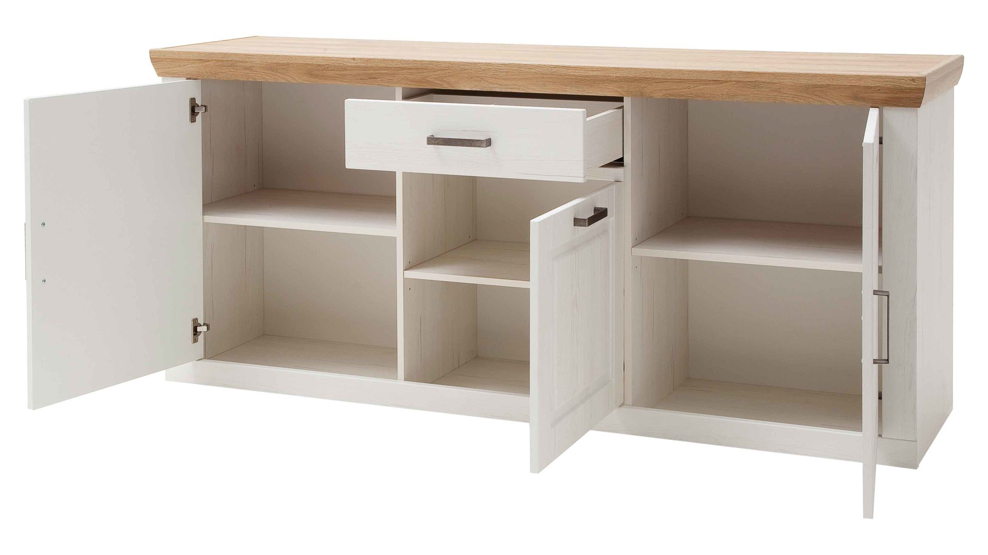 Sideboard Mca direkt aus Holz in Weiß Wohnprogramm Brixen - Sideboard Pinie Aurelio & Grandson Oak - drei Türen, eine Schublade