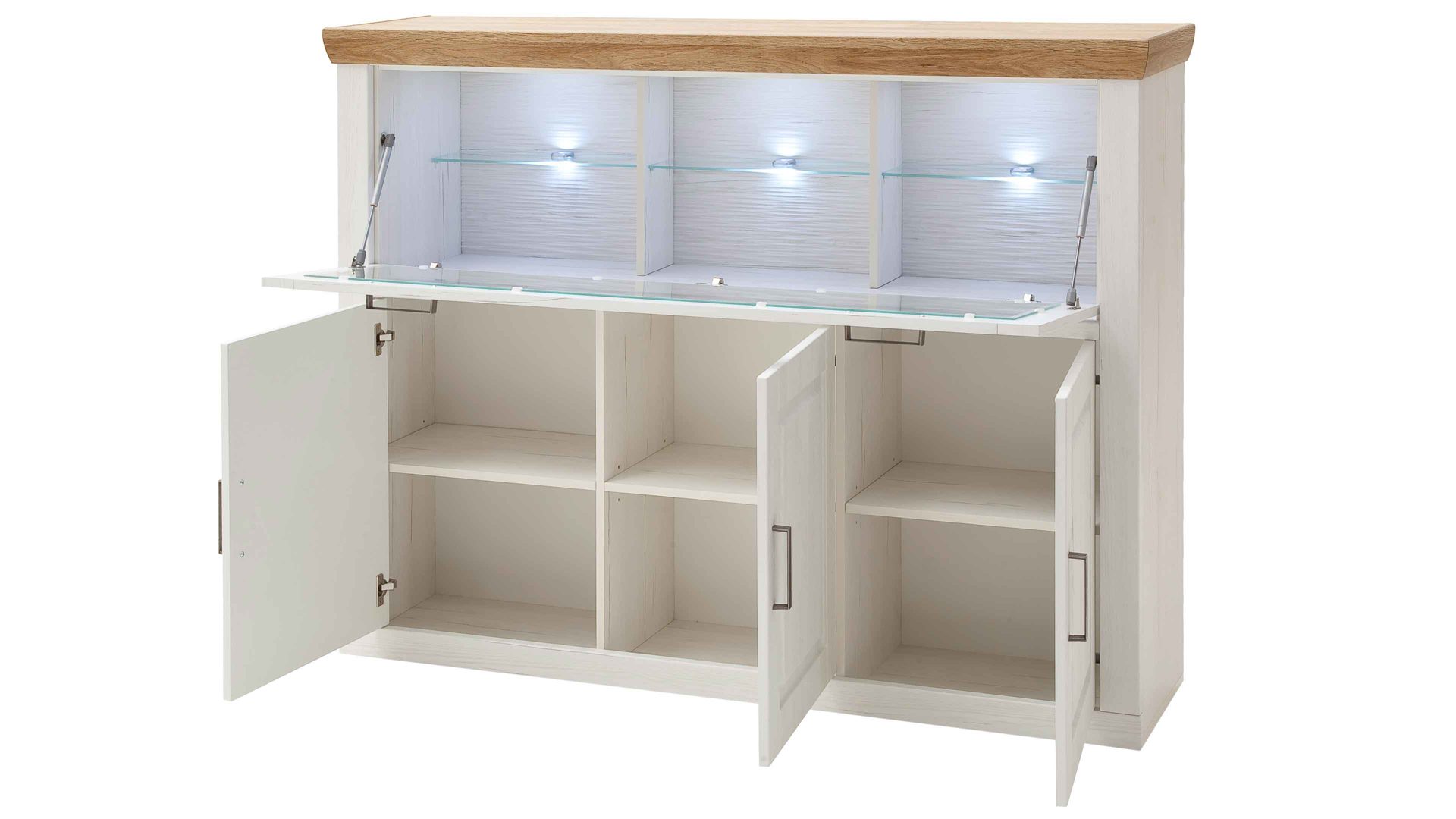 Highboard Mca direkt aus Holz in Weiß Wohnprogramm Brixen - Highboard 02 Pinie Aurelio & Grandson Oak - vier Türen