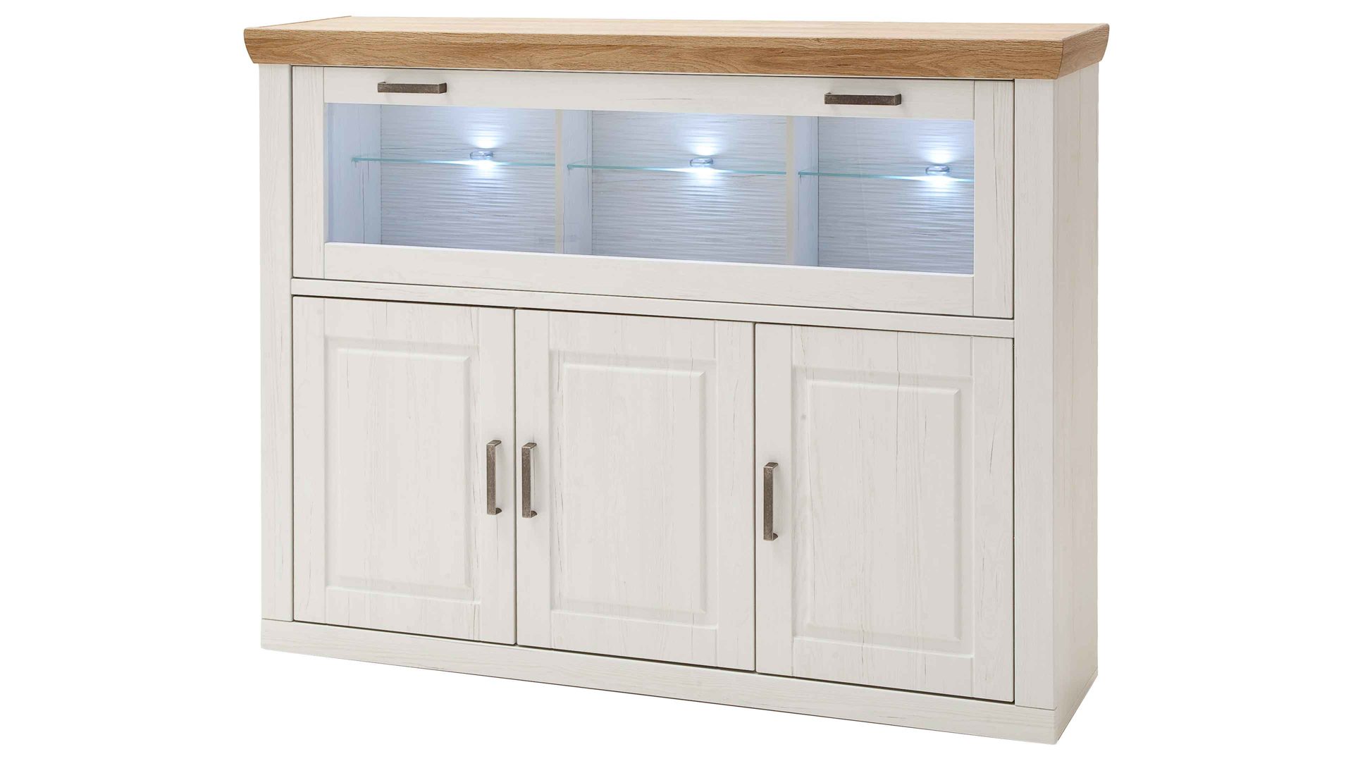 Highboard Mca furniture aus Holz in Weiß Wohnprogramm Brixen - Highboard 02 Pinie Aurelio & Grandson Oak - vier Türen