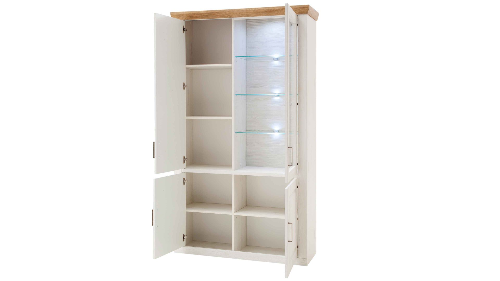Vitrine Mca direkt aus Holz in Weiß Wohnprogramm Brixen - Vitrine 12 Pinie Aurelio & Grandson Oak - vier Türen, Höhe ca. 210 cm