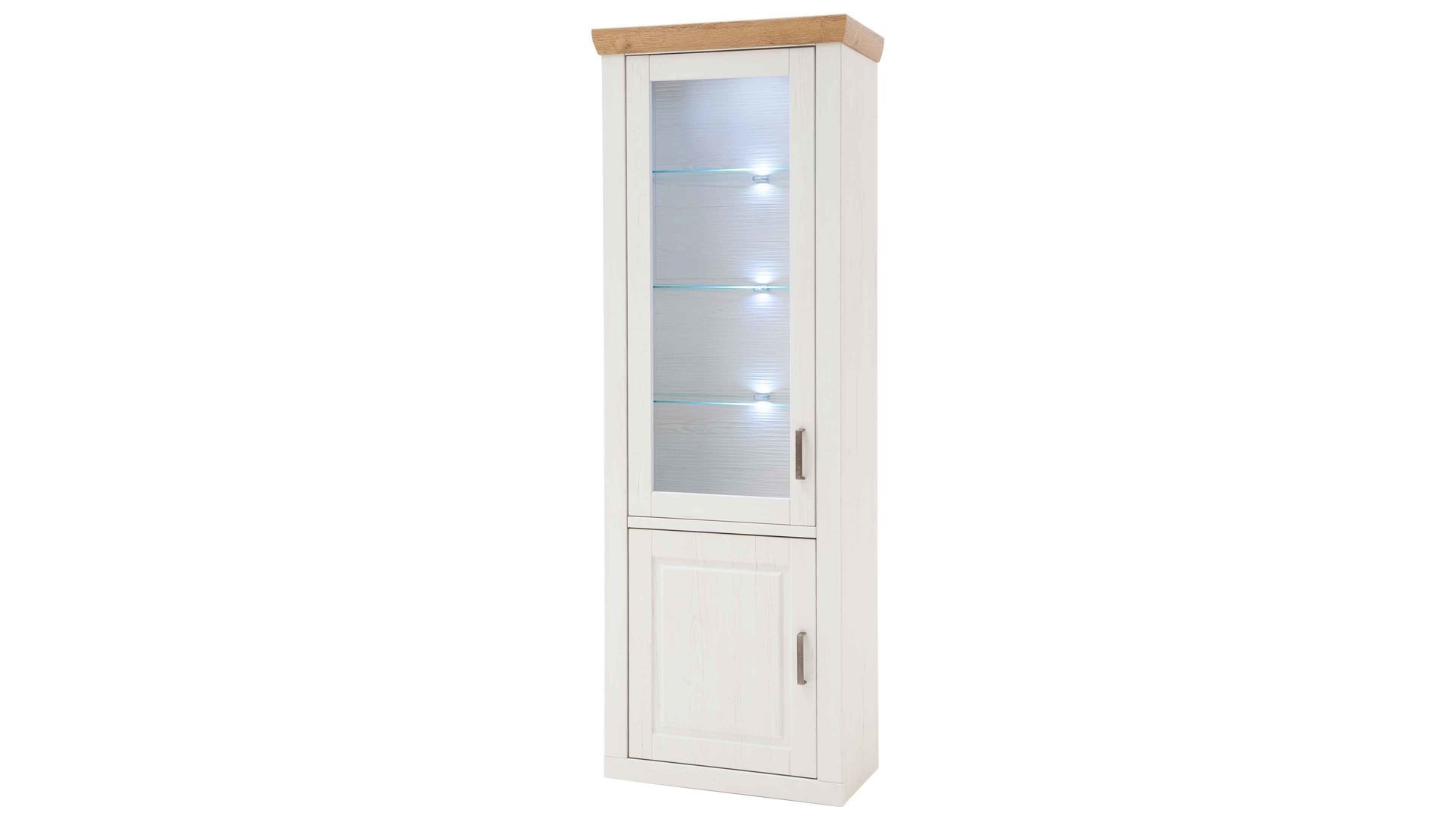 Vitrine Mca direkt aus Holz in Weiß Wohnprogramm Brixen - Vitrine 12 Pinie Aurelio & Grandson Oak - zwei Türen, Höhe ca. 210 cm