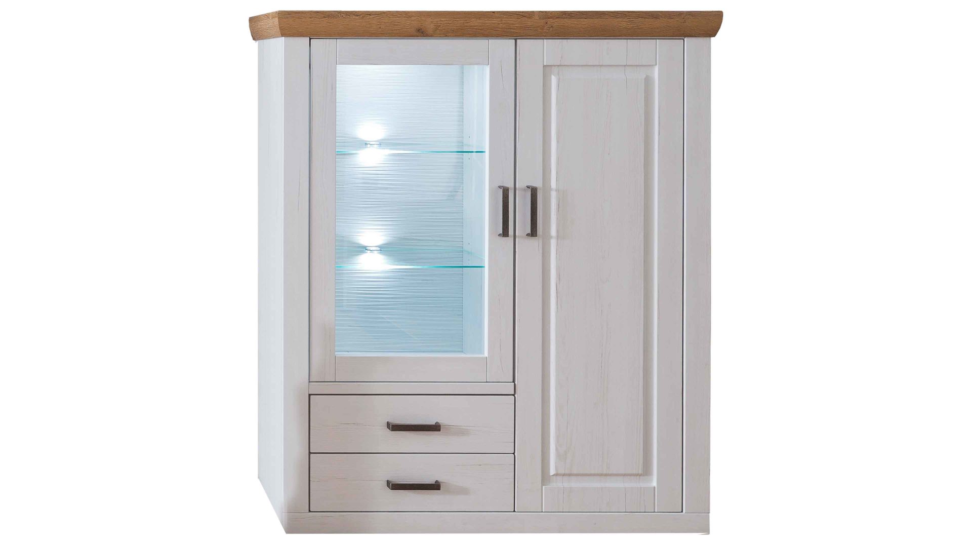 Highboard Mca direkt aus Holz in Weiß Wohnprogramm Brixen - Hoghboard 21 Pinie Aurelio & Grandson Oak - zwei Türen, zwei Schubladen