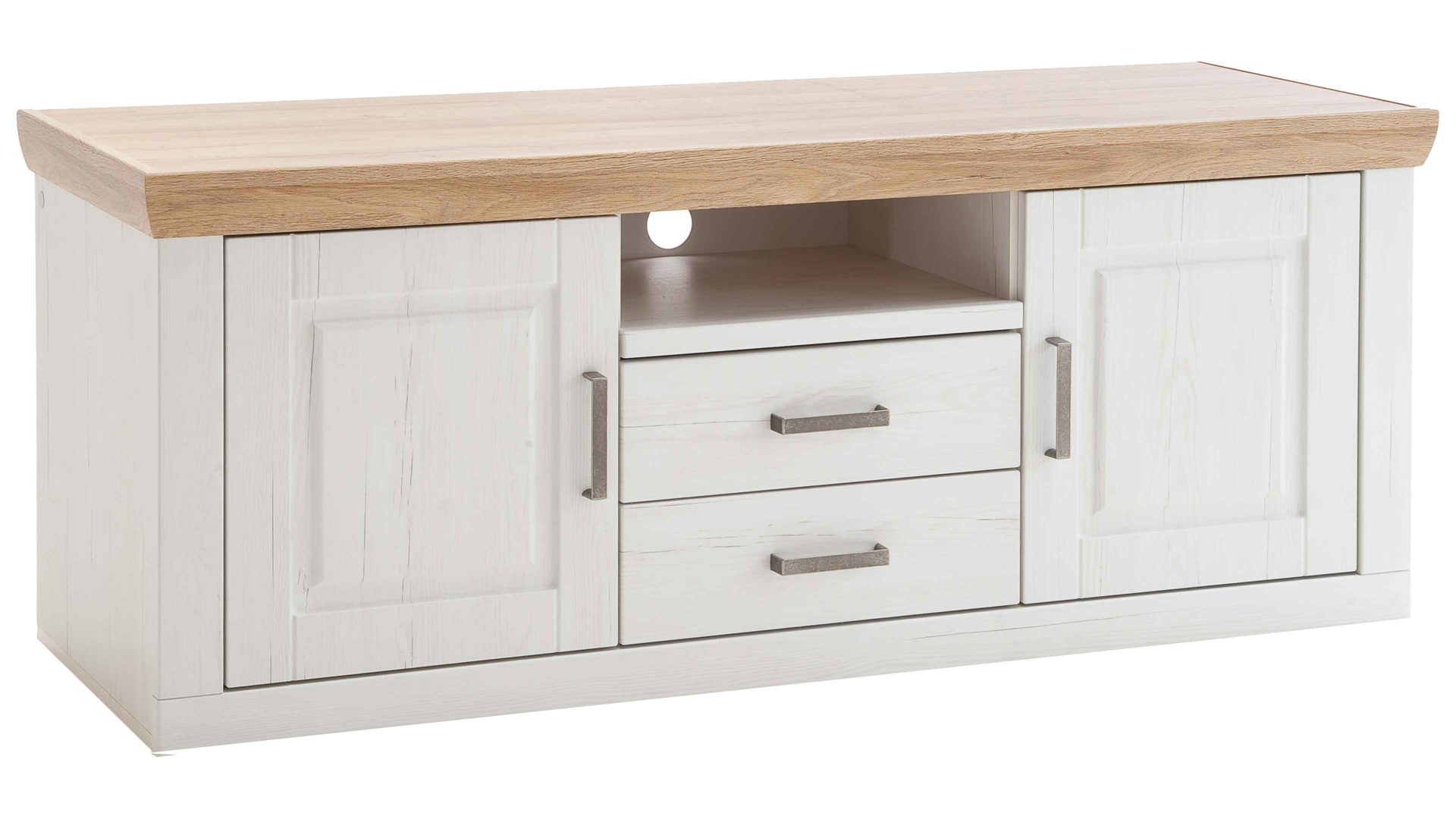 Lowboard Mca furniture aus Holz in Weiß Wohnprogramm Brixen - Lowboard 30 Pinie Aurelio & Grandson Oak - Länge ca. 158 cm