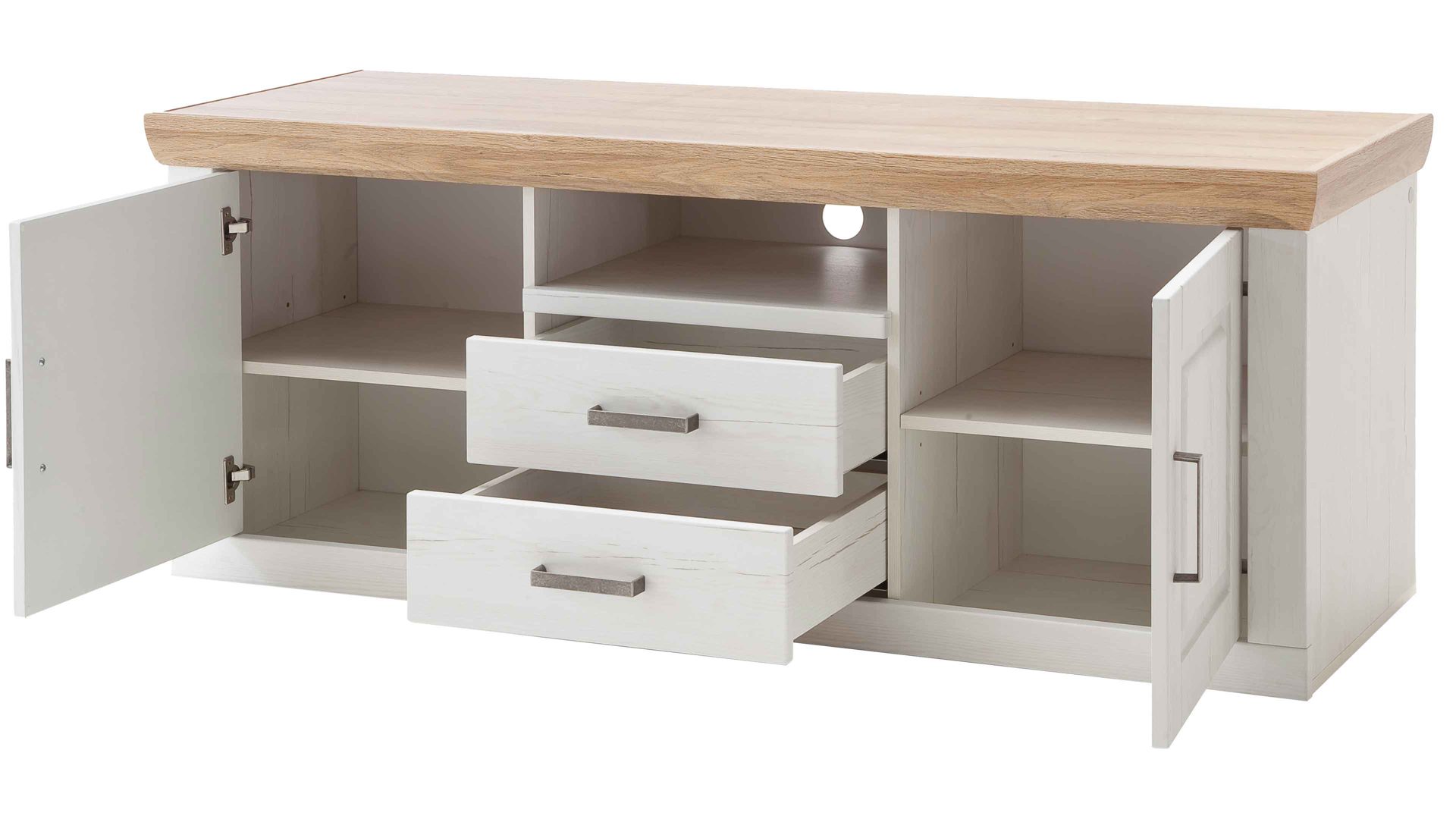 Lowboard Mca furniture aus Holz in Weiß Wohnprogramm Brixen - Lowboard 30 Pinie Aurelio & Grandson Oak - Länge ca. 158 cm