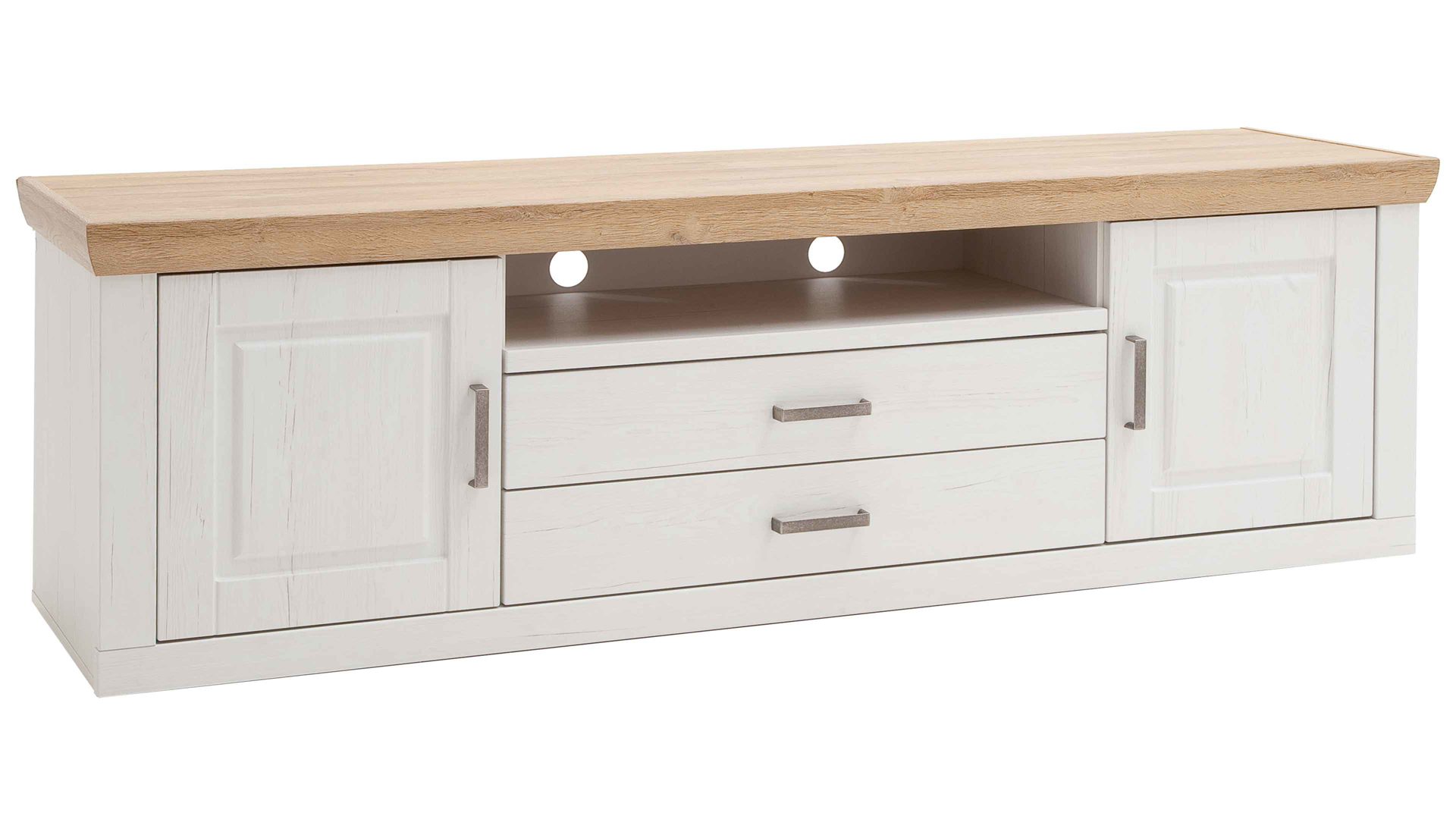 Lowboard Mca furniture aus Holz in Weiß Wohnprogramm Brixen - Lowboard 31 Pinie Aurelio & Grandson Oak - Länge ca. 198 cm