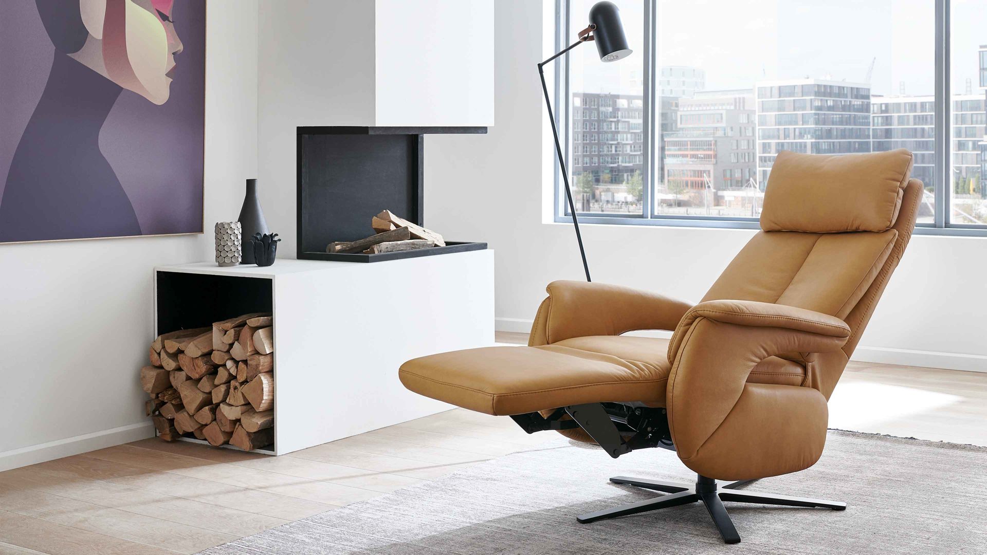 Relaxsessel Steinpol polsteria aus Leder in Orange Relaxsessel Relaxa Feeling HV Smartline - Var. 1 senffarbenes Leder Punch & schwarzer Sternfuß