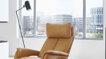 Relaxsessel Steinpol polsteria aus Leder in Orange Relaxsessel Relaxa Feeling HV Smartline - Var. 1 senffarbenes Leder Punch & schwarzer Sternfuß