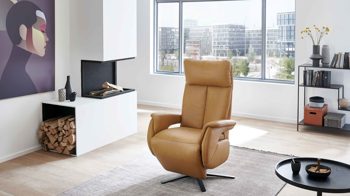 Relaxsessel Steinpol polsteria aus Leder in Orange Relaxsessel Relaxa Feeling HV Smartline - Var. 1 senffarbenes Leder Punch & schwarzer Sternfuß