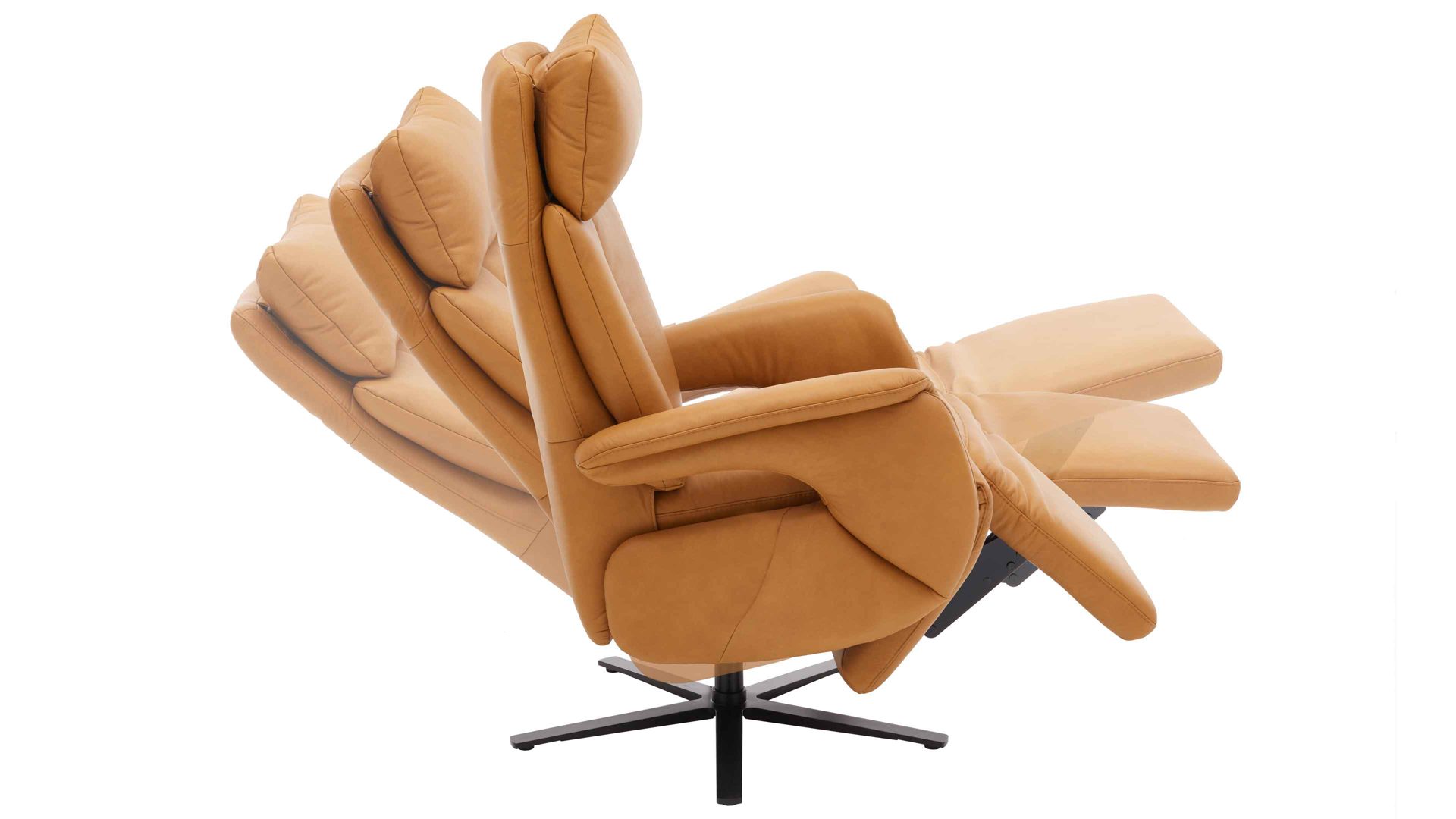 Relaxsessel Steinpol polsteria aus Leder in Orange Relaxsessel Relaxa Feeling HV Smartline - Var. 1 senffarbenes Leder Punch & schwarzer Sternfuß