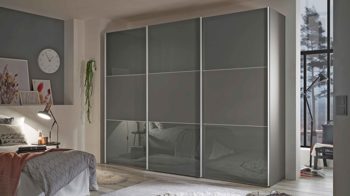 Kleiderschrank Staud aus Glas in Dunkelgrau STAUD Schwebetürenschrank Ancona Vulkan & Aluminium - drei Türen, Breite ca. 280 cm