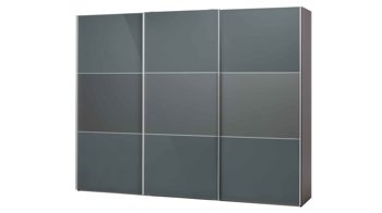 Kleiderschrank Staud aus Glas in Dunkelgrau STAUD Schwebetürenschrank Ancona Vulkan & Aluminium - drei Türen, Breite ca. 280 cm