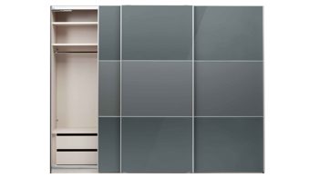 Kleiderschrank Staud aus Glas in Dunkelgrau STAUD Schwebetürenschrank Ancona Vulkan & Aluminium - drei Türen, Breite ca. 280 cm