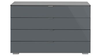 Schubladenkommode Staud aus Glas in Dunkelgrau STAUD Schubladenkommode Ancona Vulkan & Aluminium - vier Schubladen, Breite ca. 120 cm