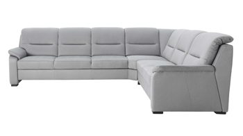 Ecksofa modulmaster aus Stoff in Hellgrau Modulmaster MM-PP1009 - Ecksofa mit Federkern graue Mikrofaser Holiday & schwarze Holzfüße – Stellfläche ca. 303 x 245 cm