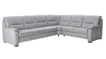 Ecksofa modulmaster aus Stoff in Hellgrau Modulmaster MM-PP1009 - Ecksofa mit Federkern graue Mikrofaser Holiday & schwarze Holzfüße – Stellfläche ca. 303 x 245 cm
