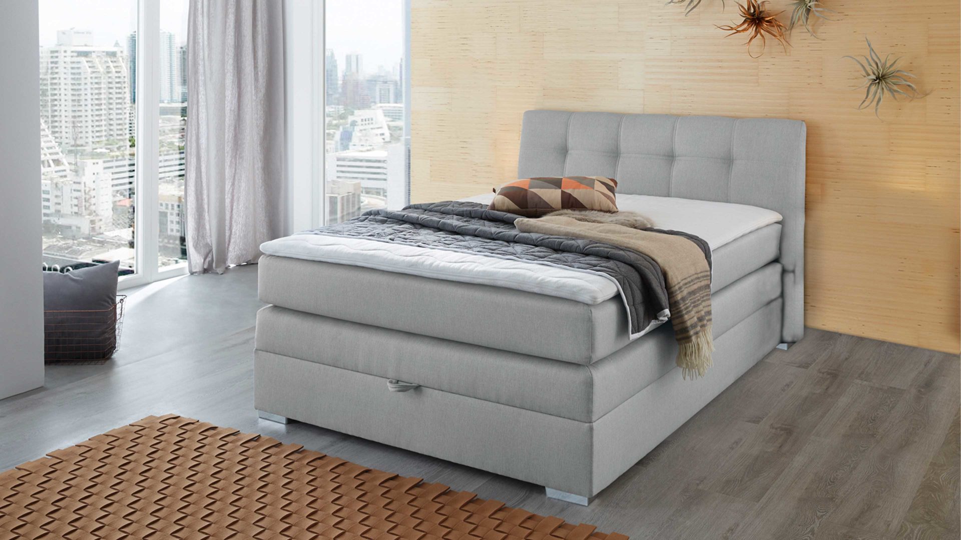 Boxspringbett Jockenhöfer aus Stoff in Hellgrau Boxspringbett - Doppelbett hellgrauer Stoffbezug 491.09 – Liegefläche ca. 140 x 200