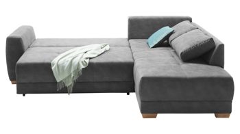 Ecksofa Job aus Stoff in Anthrazit Ecksofa Luzern anthrazitfarbene Mikrofaser 411.09 & Eichenholzfüße – Stellfläche ca. 254 x 208 cm