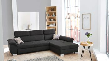 Ecksofa Job aus Stoff in Anthrazit Modernes Ecksofa Landshut als bequeme Polsterecke anthrazitfarbenes Flachgewebe 482.19 & 722.09 – Stellfläche ca. 295 x 214 cm