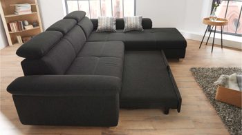 Ecksofa Job aus Stoff in Anthrazit Modernes Ecksofa Landshut als bequeme Polsterecke anthrazitfarbenes Flachgewebe 482.19 & 722.09 – Stellfläche ca. 295 x 214 cm