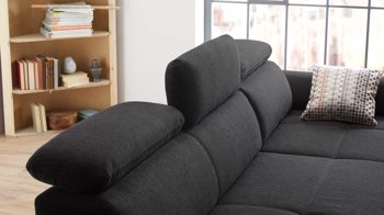 Ecksofa Job aus Stoff in Anthrazit Modernes Ecksofa Landshut als bequeme Polsterecke anthrazitfarbenes Flachgewebe 482.19 & 722.09 – Stellfläche ca. 295 x 214 cm