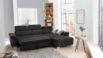 Ecksofa Job aus Stoff in Anthrazit Modernes Ecksofa Landshut als bequeme Polsterecke anthrazitfarbenes Flachgewebe 482.19 & 722.09 – Stellfläche ca. 295 x 214 cm