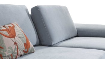 Ecksofa SOFAkultur aus Stoff in Hellblau SOFAkultur Programm SK 239 - Ecksofa hellblauer Velour Matrix & Chromfüße – Stellfläche ca. 284 x 185 cm
